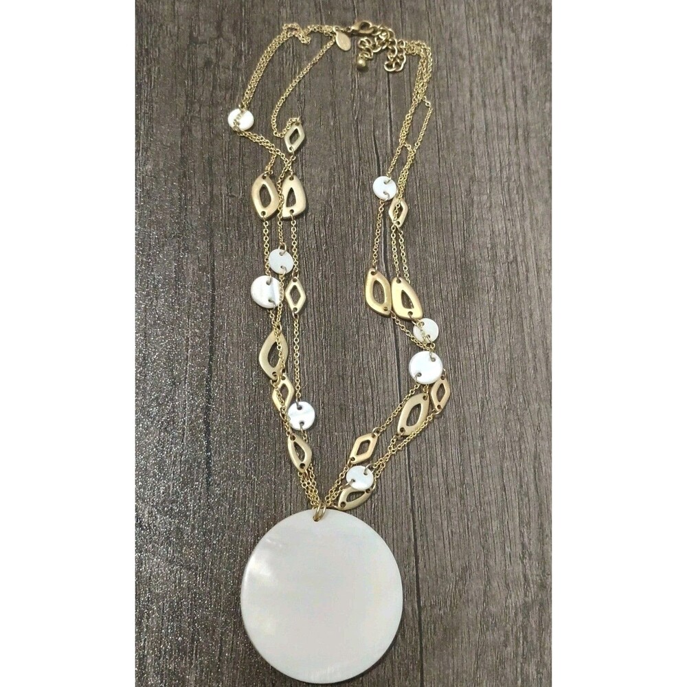 Kim Rogers Mother Of Pearl Brushed Gold Tone Multi Strand Vintage Necklace